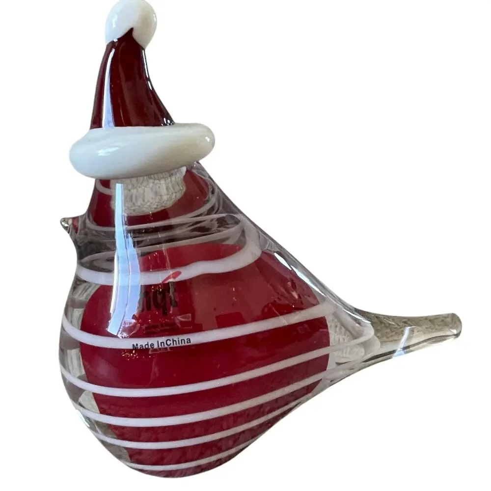 Hand Blown Art Glass CHRISTMAS CARDINAL 7in Red & White Candy Cane Swirl New